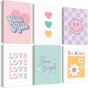 Lwoztra Girls Room Wall Art Kids Canvas Poster Nursery Wall Decor Pink Colorful Prints Baby Toddler Pictures Teen Girl Rule Artwork Love Smile Painting for Bedroom Playroom 8x10 Inch Unframed