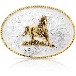 Montana Silversmiths Rosebud Legacy Galloping Horse Rope Trim Oval Western Belt Buckle