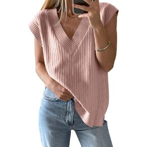 ZDC Women's V Neck Sweater Vest Oversized Sleeveles Casual Tank Tops Ribbed Knit Loose Fit Pullover