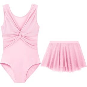DAXIANG Mesh Front Dance Leotard for Girls Gymnastics Ballet Dress with Removable Tutu Skirt for Toddler Girl Kids 2-10 Years