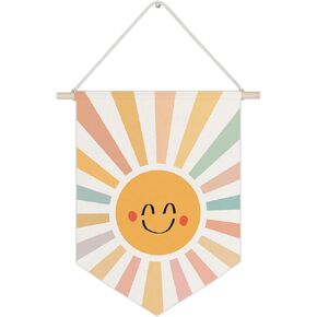 WUCHJBoho Sunshine Nursery Canvas Wall art Banners decor, Pastel Cute Sun Sunshine wall Hang pictures, Boho Nursery Wall Decor for classroom Kids Toddler Room Bedroom Playroom 11x14 Inch