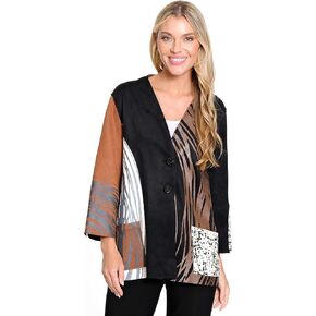 Ali Miles Women's Knit Faux Suede Printed Jacket Patch Pockets Button Detail