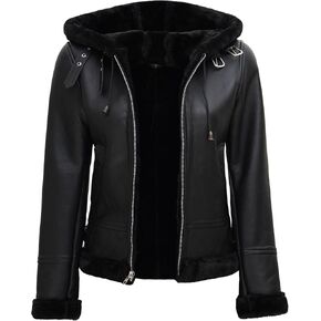 fjackets Real Leather Winter Jackets For Women - Lambskin Black Hooded Jacket For Womens | [1309286] Grace, 2XL