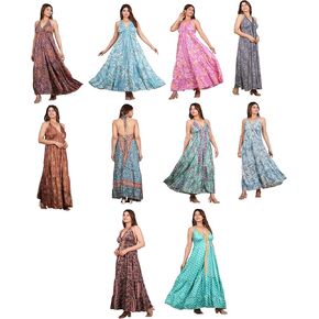 Wholesale 1 PC Backless Dress Indian Silk Dress Women Dress Silk Bohemian Dress Hippie Dress Ethnic Sleepwear Maxi Handmade Dress Multi