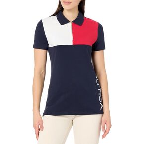 Nautica Women's Short Sleeve 1/4 Zip Placket Polo