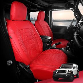 FREESOO Seat Covers for Jeep Wrangler 4 Door JL 2018-2025 1:1 Custom Seat Covers with Rear Cup Holder - RED