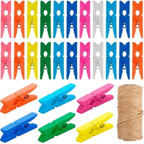 250PCS Mini Clothes Pins,1 Inch Mini Natural Wooden Clothes Pins for Photo,Mini Wooden Clothespins with Jute Twine,Small Clothes Pins for Crafts Hanging Decorative Pictures(Multicolor)