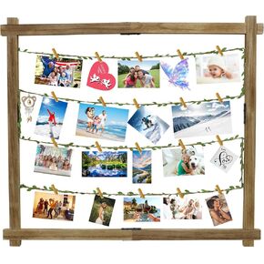Photo Display Board with 35 Clips Wooden Picture Frame Collage Decor Table Wall Hanging Decoration Pictures Organizer Wood Holder for Hanging Photos, Artworks, Postcards, Greeting Cards (Wood) in Saudi Arabia