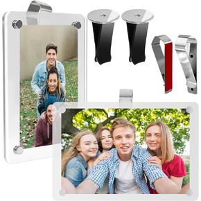 4 Pack Magnetic Car Visor Picture Frame Clip - Dual Mount Photo Display with Sun Visor & Air Vent Clip - Acrylic Magnetic Photo Holder for Horizontal & Vertical Display