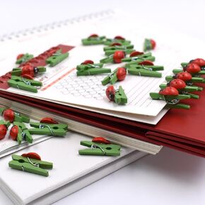 50 PCS Mini Wooden Ladybug Photo Clips ، Clit Ensect Green Clips 1 "for Diy Arts Crafts & Hanging Pictures Paper Memos Display