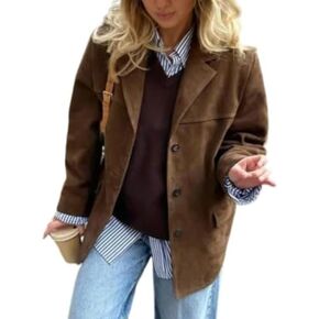 Brown Suede Jacket Women - Y2K Faux Suede Blazer Coat Vintage Aesthetics Old Money Oversized Outerwear