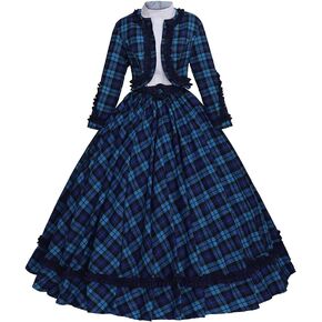 Willyacos Dickens Victorian Dress for Women Holiday Caroler Costume 1860s Civil War Southern Belle Ball Gown Dress