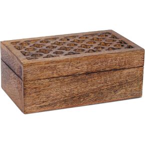 Mela Artisans Large Keepsake Box's with Hinged Trellis Lid - Whitewash | Wooden Decorative Box's | Keepsake Memory Box | Mango Wood Storage Box | Store Trinkets, Cards & Stash | 9" x 6" x 3.5"