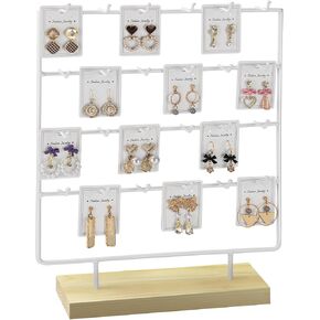 Earring Display Stand for Selling, 4 Tier Wooden Base Earring Rack Tower Display Holder Stand (24 Hooks, Black)