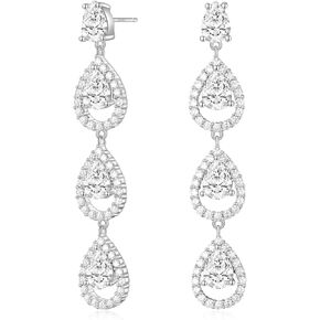 EAMTI 925 Sterling Silver Posts Dangle Earrings for Women Wedding Bridal Earrings Cubic Zirconia Teardrop Long Statement Earrings