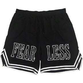 GORGLITTER Men's Letter Graphic Basketball Shorts Drawstring Waist Striped Trim Workout Shorts