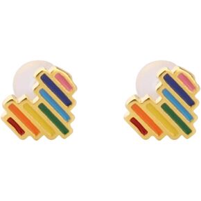 bobauna Delicate Colorful Rainbow Heart Stud Earrings LGBT Pride Jewelry Gift For Gay & Lesbian Pride