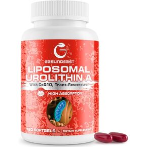 Urolithin A Supplement with CoQ10 & Resveratrol for Mitochondrial, Cellular Energy, Antioxidants & Anti-Aging – High Potency & Vegan & Gluten-Free – 120 Softgels