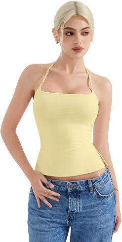 SUUKSESS Women Halter Double Lined Tank Top Backless Going Out Camisole Crop Top in Saudi Arabia