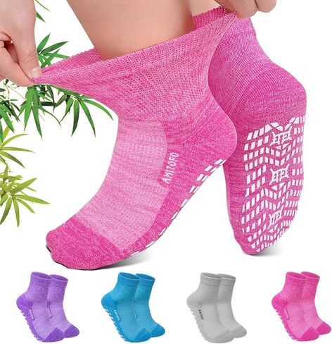 CaiDieNu Non Slip Diabetic Ankle Socks: Bamboo Viscose Non Binding Hospital Socks with Grip for Women Men Elderly 4 Pairs in Saudi Arabia