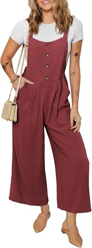 Dokotoo Womens Jumpsuits Button Up Side Pockets Wide Leg Overalls Loose Fit Rompers Pants One Piece Outfits in Saudi Arabia