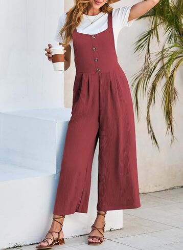 Dokotoo Womens Jumpsuits Button Up Side Pockets Wide Leg Overalls Loose Fit Rompers Pants One Piece Outfits in Saudi Arabia