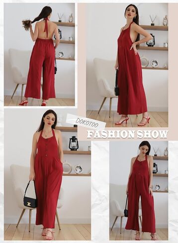 Dokotoo Womens Jumpsuits Button Up Side Pockets Wide Leg Overalls Loose Fit Rompers Pants One Piece Outfits in Saudi Arabia