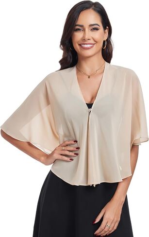 Sheer Shawls and Wraps for Formal Evening Party Chiffon V Neck Capelets for Women Wedding Guest Shawl in Saudi Arabia