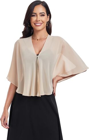 Sheer Shawls and Wraps for Formal Evening Party Chiffon V Neck Capelets for Women Wedding Guest Shawl in Saudi Arabia