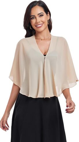 Sheer Shawls and Wraps for Formal Evening Party Chiffon V Neck Capelets for Women Wedding Guest Shawl in Saudi Arabia