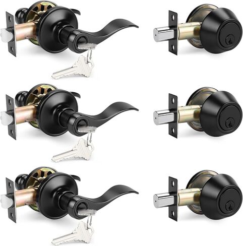 قفل ذراع دخول الباب الأمامي Probrico ، مجموعة مجموعة Deadbolt واحدة ، أسود مسطح للتشطيب الأسود على حد سواء ، قابلة للانعكاس للجانب الأيمن واليسرى 3pack in Kuwait