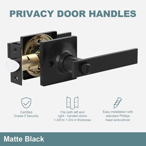 Entry Exterior Door Handle with Turn Lock - Black Door Knobs with Secure Key, Heavy Duty Reversible Exterior Door Lever for Front Entrance, Bedroom and Rooms (1Pack, Matte Black) in Saudi Arabia