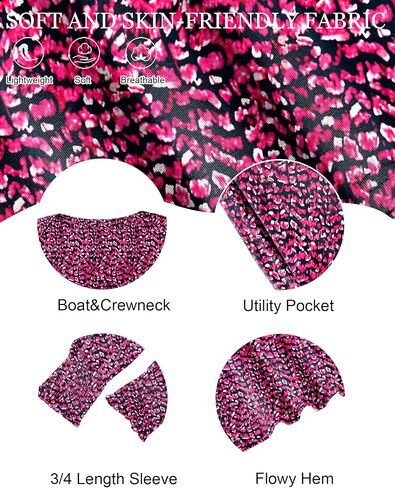 Luyaa Womens Summer Mini Dresses Boatneck 3/4 Puff Sleeve Floral T Shirt Dress مع جيوب بوهو أزياء عصرية 2025 in Saudi Arabia