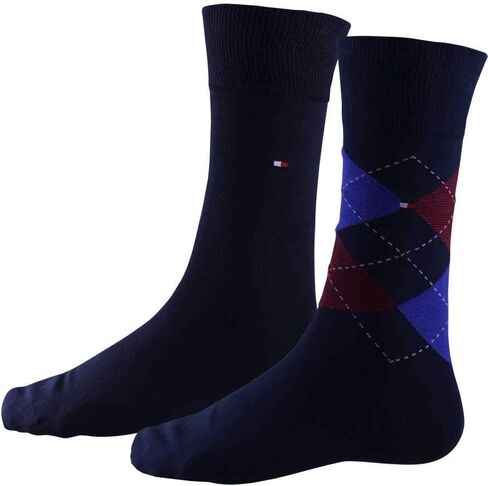 Tommy Hilfiger Men's 2-Pack Argyle Pattern and Plain Socks, Navy/Red in Saudi Arabia
