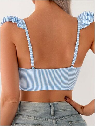 Wdirara Women's Bathing Suits Deep v Neck Ruffle Trim Pikini Top in Kuwait