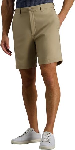Haggar Men's Cool 18 Pro Straight Fit Flat Front 4-Way Stretch Expandable Waist Short, Khaki, 42 in Saudi Arabia