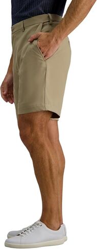 Haggar Men's Cool 18 Pro Straight Fit Flat Front 4-Way Stretch Expandable Waist Short, Khaki, 42 in Saudi Arabia