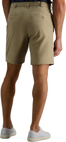 Haggar Men's Cool 18 Pro Straight Fit Flat Front 4-Way Stretch Expandable Waist Short, Khaki, 42 in Saudi Arabia
