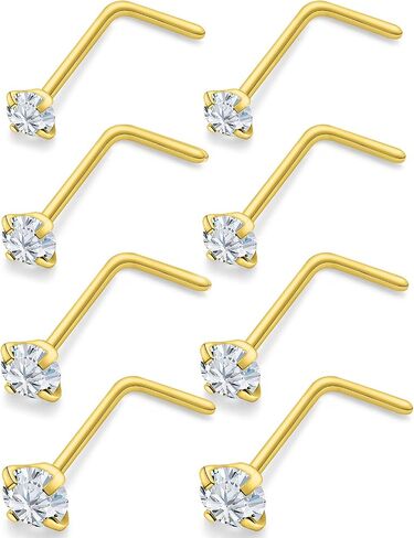 Uzgtvy 18G 20G 22G L Shaped Nose Rings Studs Surgical Steel Silver Gold Nose Nostril Piercing Jewelry for Women Men Girls CZ 1.5MM 2MM 2.5MM 3MM 3.5MM 4MM 12Pcs in Kuwait