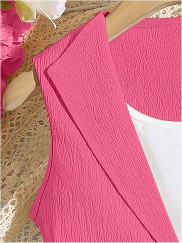 SweatyRocks Girl's Two Piece Outfits Lapel Collar Sleeveless Vest Jacket and Belted Wide Leg Shorts Set in Kuwait