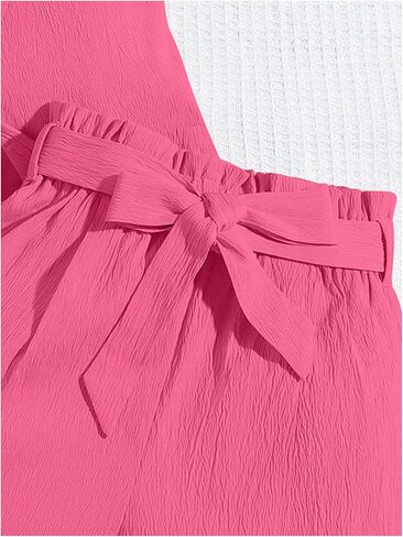 SweatyRocks Girl's Two Piece Outfits Lapel Collar Sleeveless Vest Jacket and Belted Wide Leg Shorts Set in Kuwait