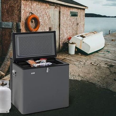 SMETA 12v Portable Refrigerator Propane Freezer RV Freezer 110/12 volt Chest Outdoor Camping Freezer Deep Electric LPG AC/DC 3-way Gas Absorption Chest Freezer Cooler Off Solar for RV, 2.4 Cu.Ft, Black with Lock in Kuwait