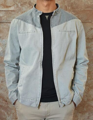 SpearPoint Men's Washed Gray Denim Casual Jean Jacket - 100% Cotton in Kuwait