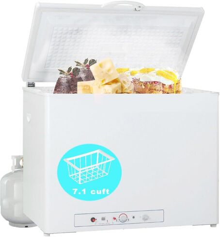 SMETA 12 فولت ثلاجة محمولة البروبان الفريزر RV الفريزر 110/12 فولت الصدر التخييم في الهواء الطلق الفريزر العميق الكهربائية LPG AC / DC 3-way امتصاص الغاز الصدر الفريزر برودة قبالة الشمسية لRV، 2.4 قدم مكعب، أسود مع قفل in Kuwait