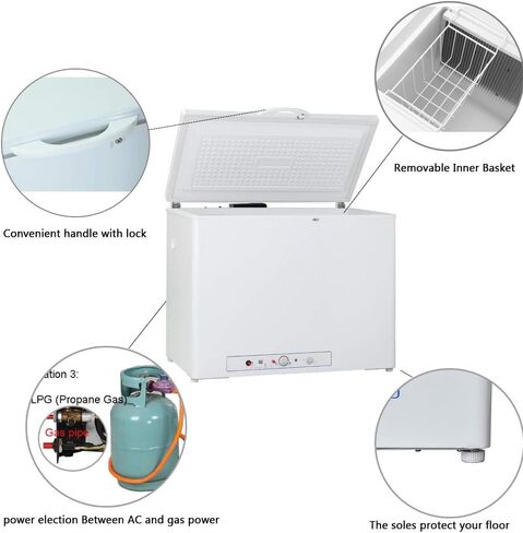 SMETA 12 فولت ثلاجة محمولة البروبان الفريزر RV الفريزر 110/12 فولت الصدر التخييم في الهواء الطلق الفريزر العميق الكهربائية LPG AC / DC 3-way امتصاص الغاز الصدر الفريزر برودة قبالة الشمسية لRV، 2.4 قدم مكعب، أسود مع قفل in Kuwait