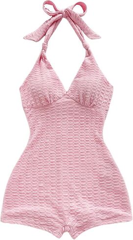 MakeMeChic Women's Halter Short Rompers Summer One Piece Jumpsuits Backless Shapewear in Saudi Arabia