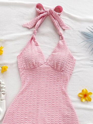 MakeMeChic Women's Halter Short Rompers Summer One Piece Jumpsuits Backless Shapewear in Saudi Arabia