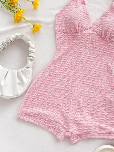 MakeMeChic Women's Halter Short Rompers Summer One Piece Jumpsuits Backless Shapewear in Saudi Arabia
