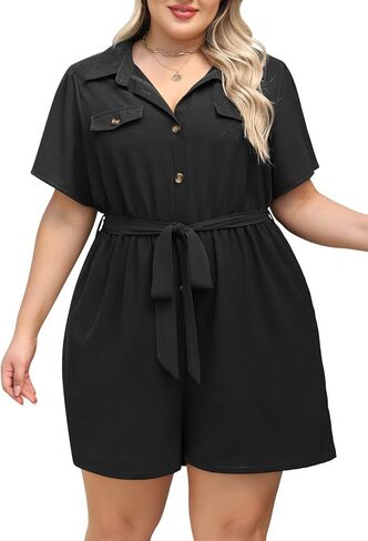 Nemidor Womens Plus Size Casual Romper Summer Casual Dressy Outfits Short Pants Jumpsuit with Belt and Pocket 16-26 in Saudi Arabia