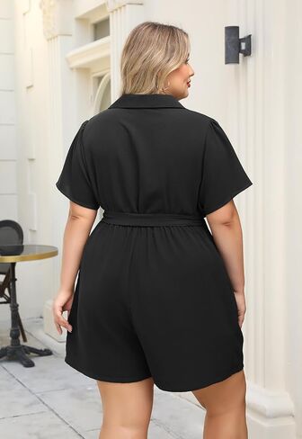 Nemidor Womens Plus Size Casual Romper Summer Casual Dressy Outfits Short Pants Jumpsuit with Belt and Pocket 16-26 in Saudi Arabia
